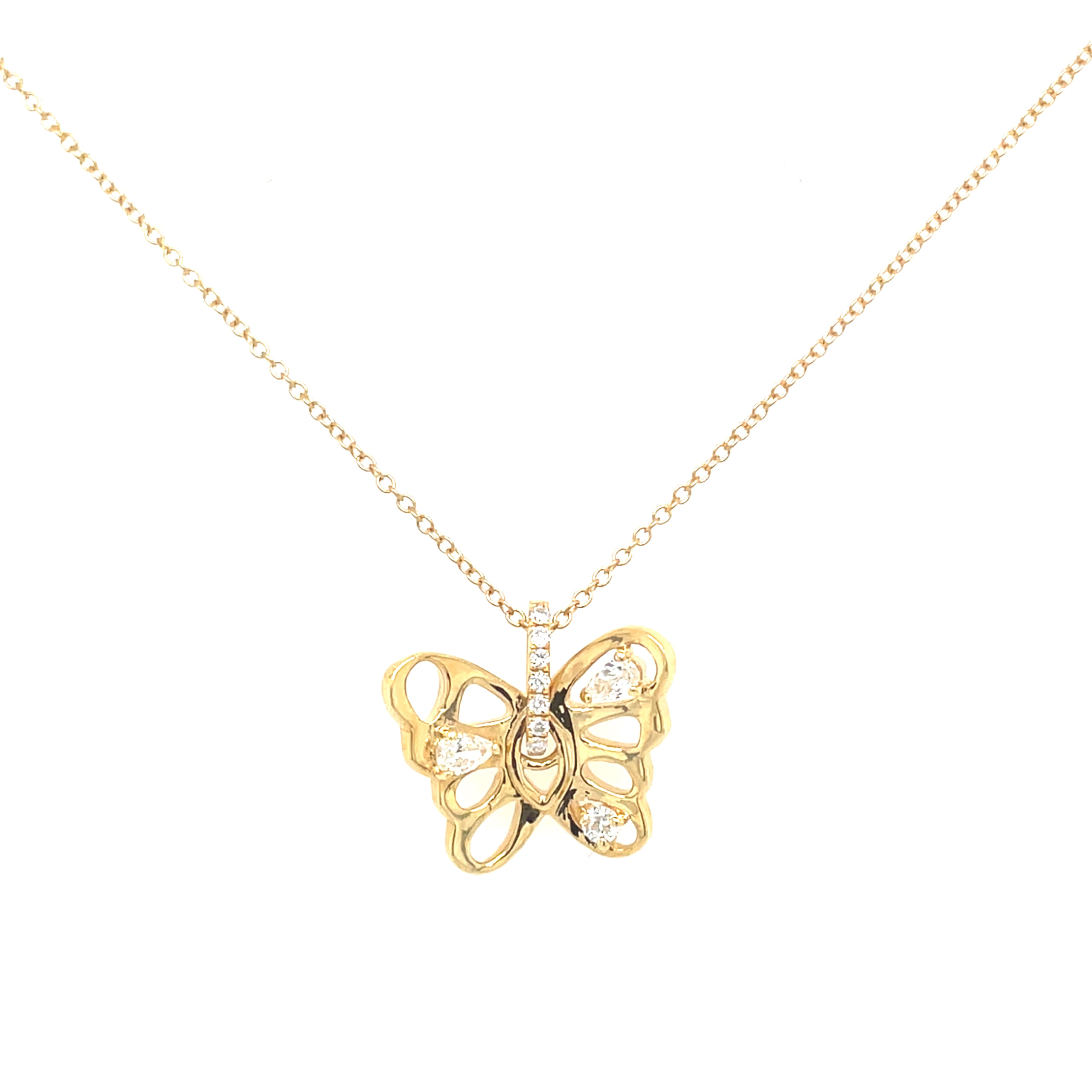 Yellow Gold Butterfly Pendant Necklace with Diamonds