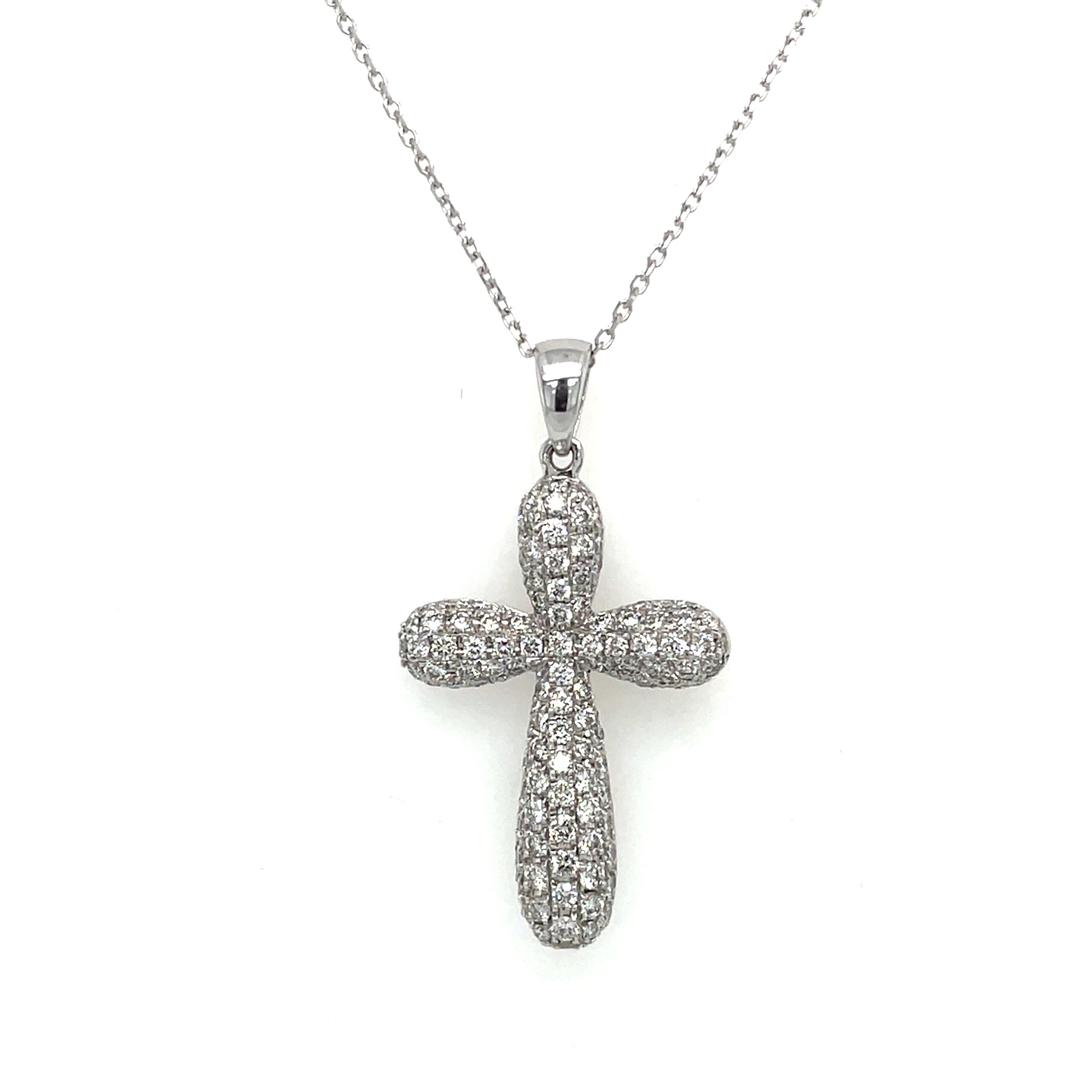 White Gold Pavé Diamond Cross Pendant Necklace