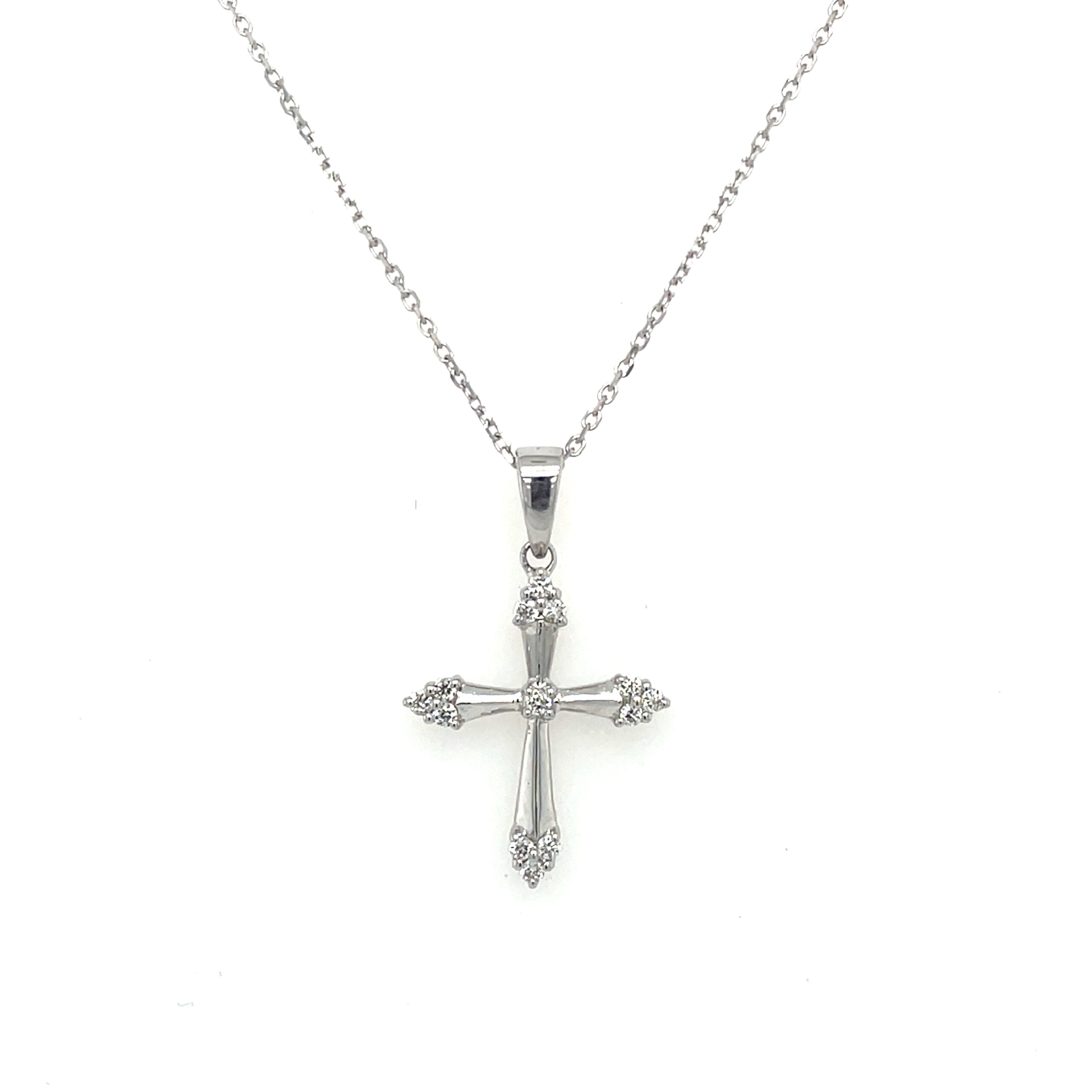 White Gold Cross Pendant Necklace with Diamonds