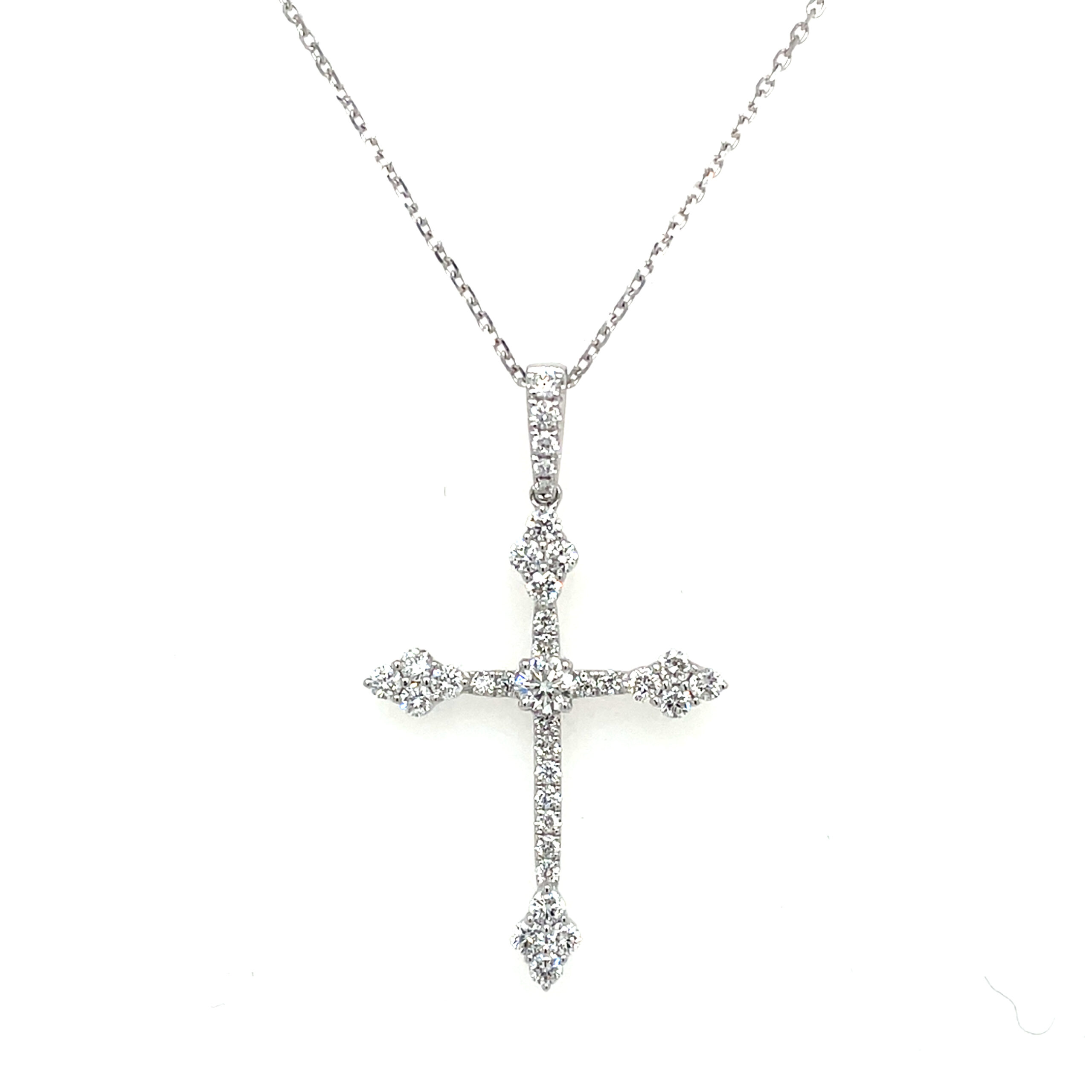 White Gold Diamond Cross Pendant Necklace