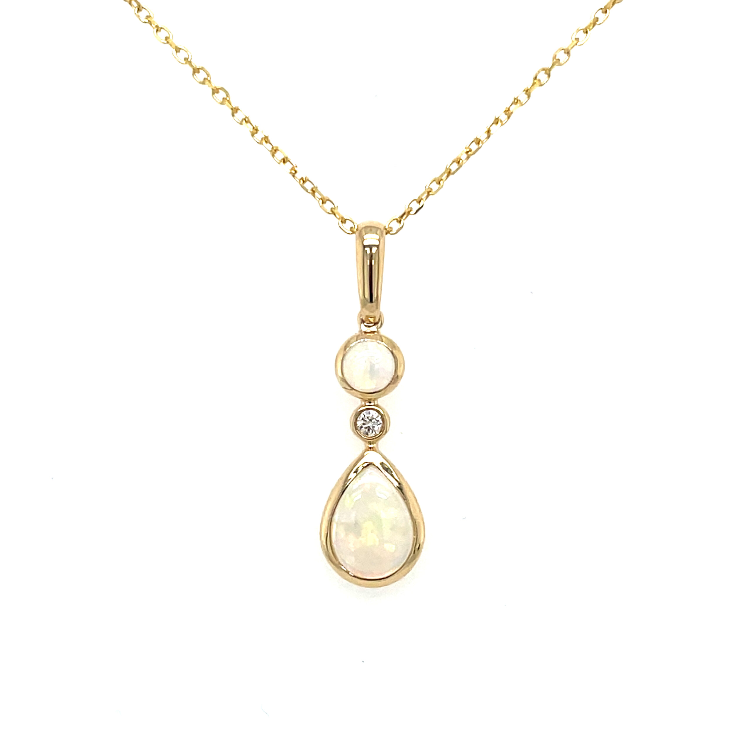 Yellow Gold Opal and Diamond Graduated Necklace