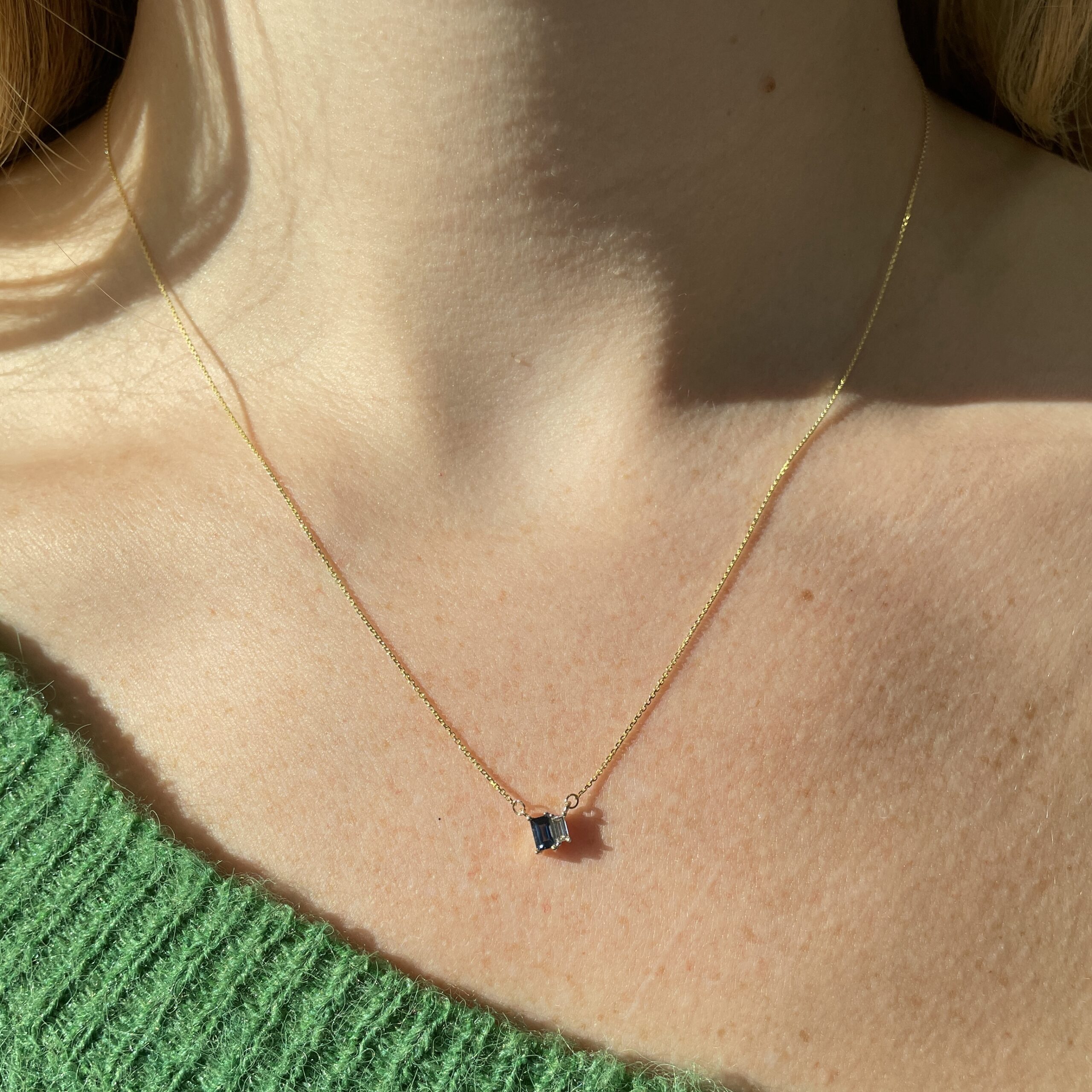 Yellow Gold Sapphire and Diamond Baguette Necklace