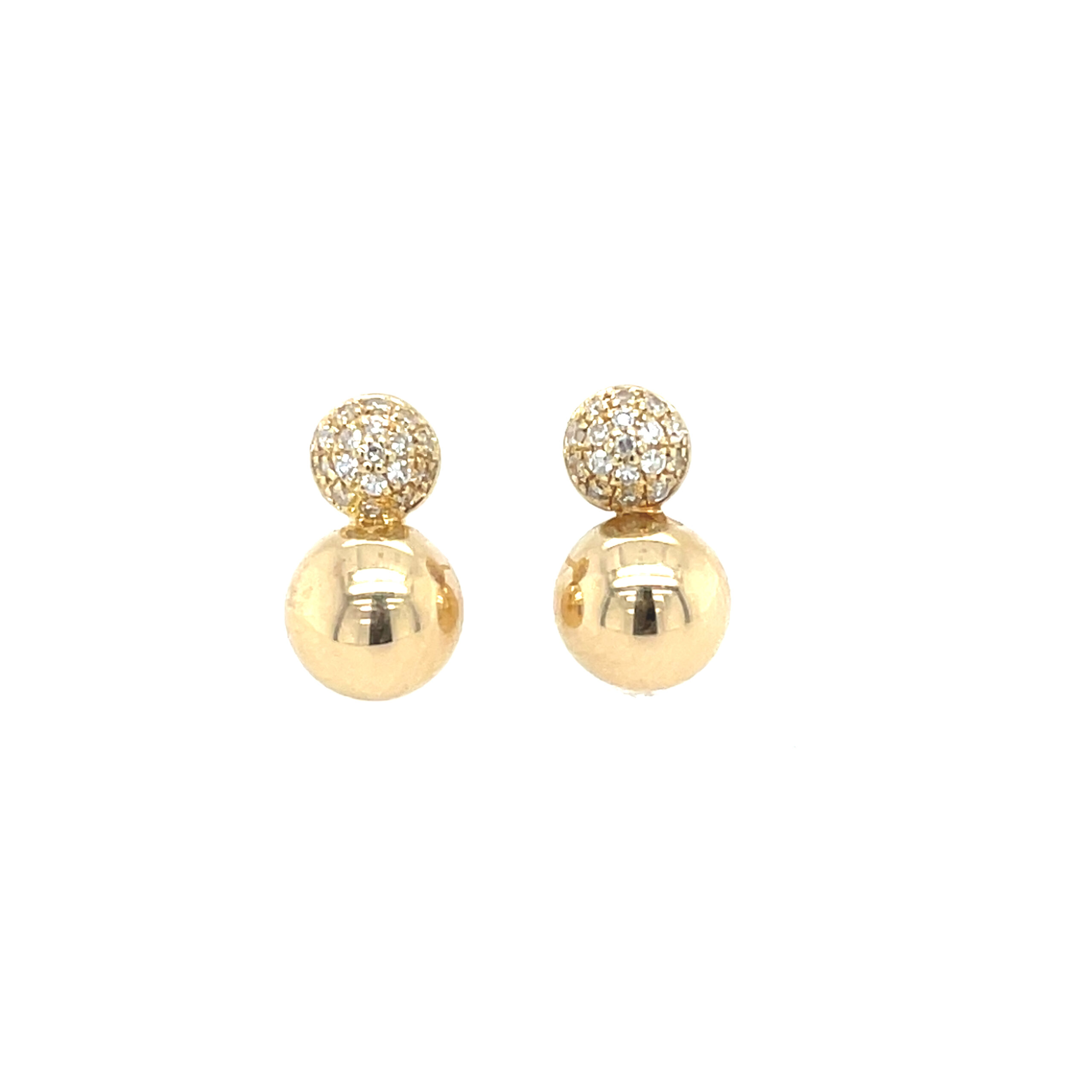 Yellow Gold Double Ball Earrings with Diamonds