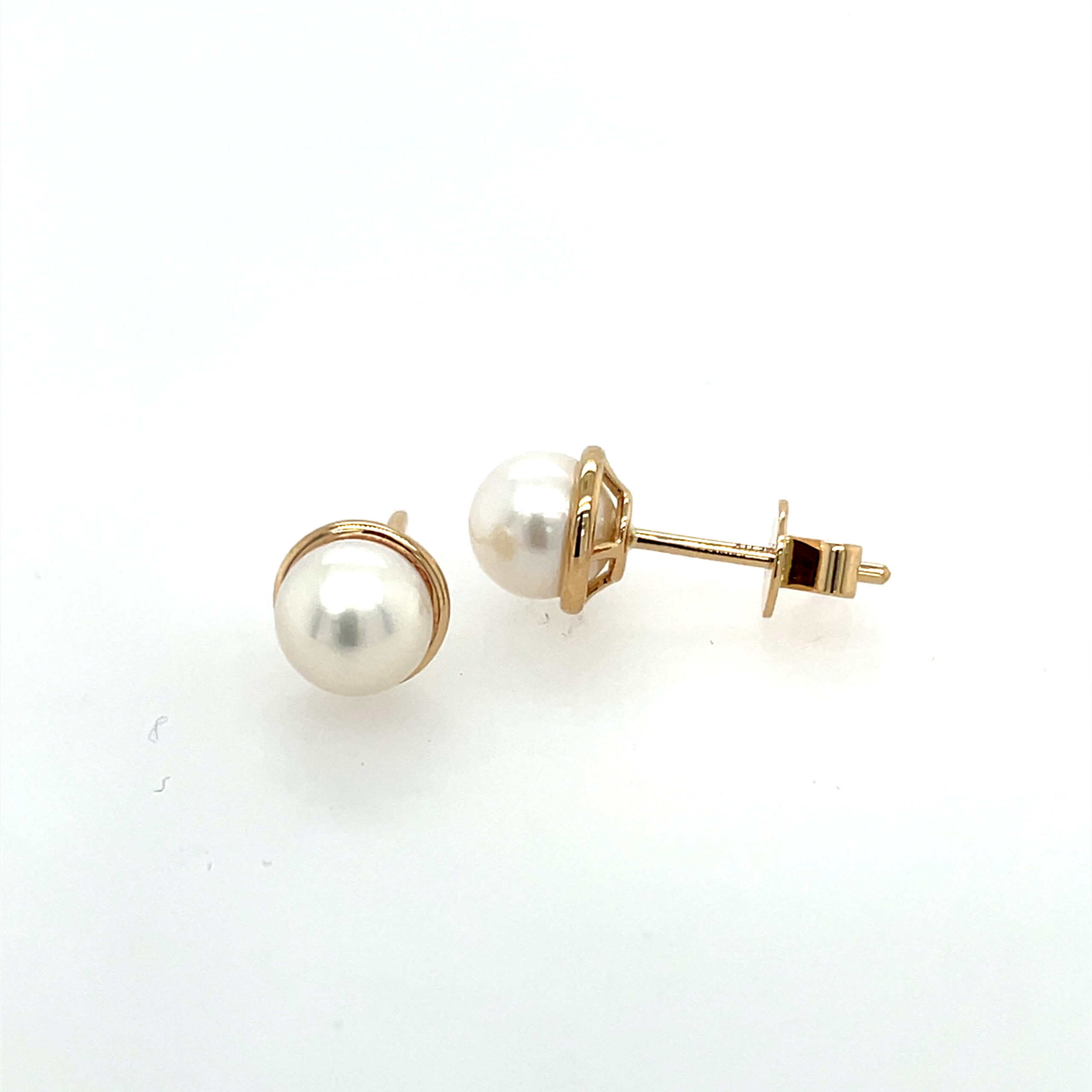 Yellow Gold Pearl Bezel-Set Earrings