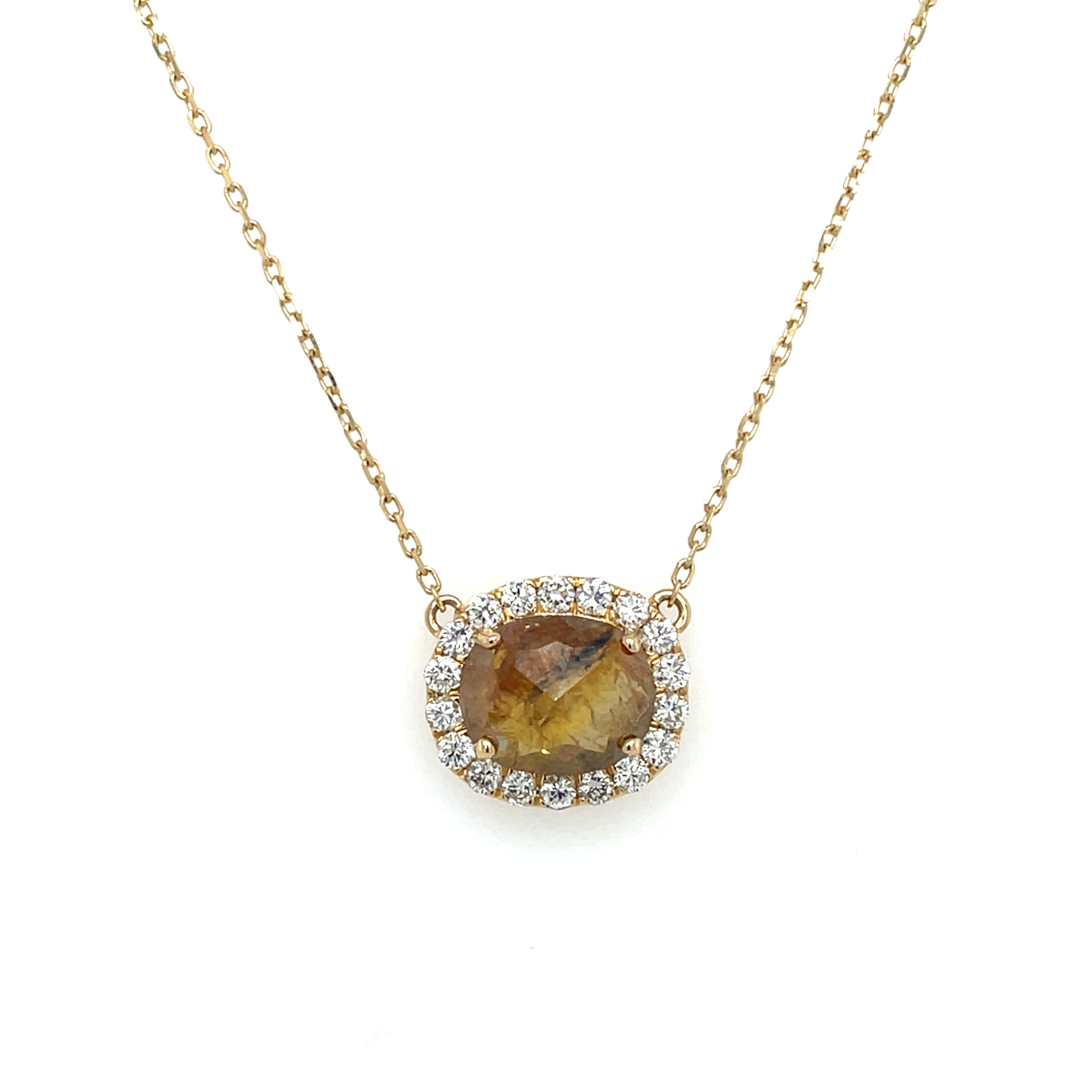 Yellow Gold Rough-Cut Diamond Halo Necklace