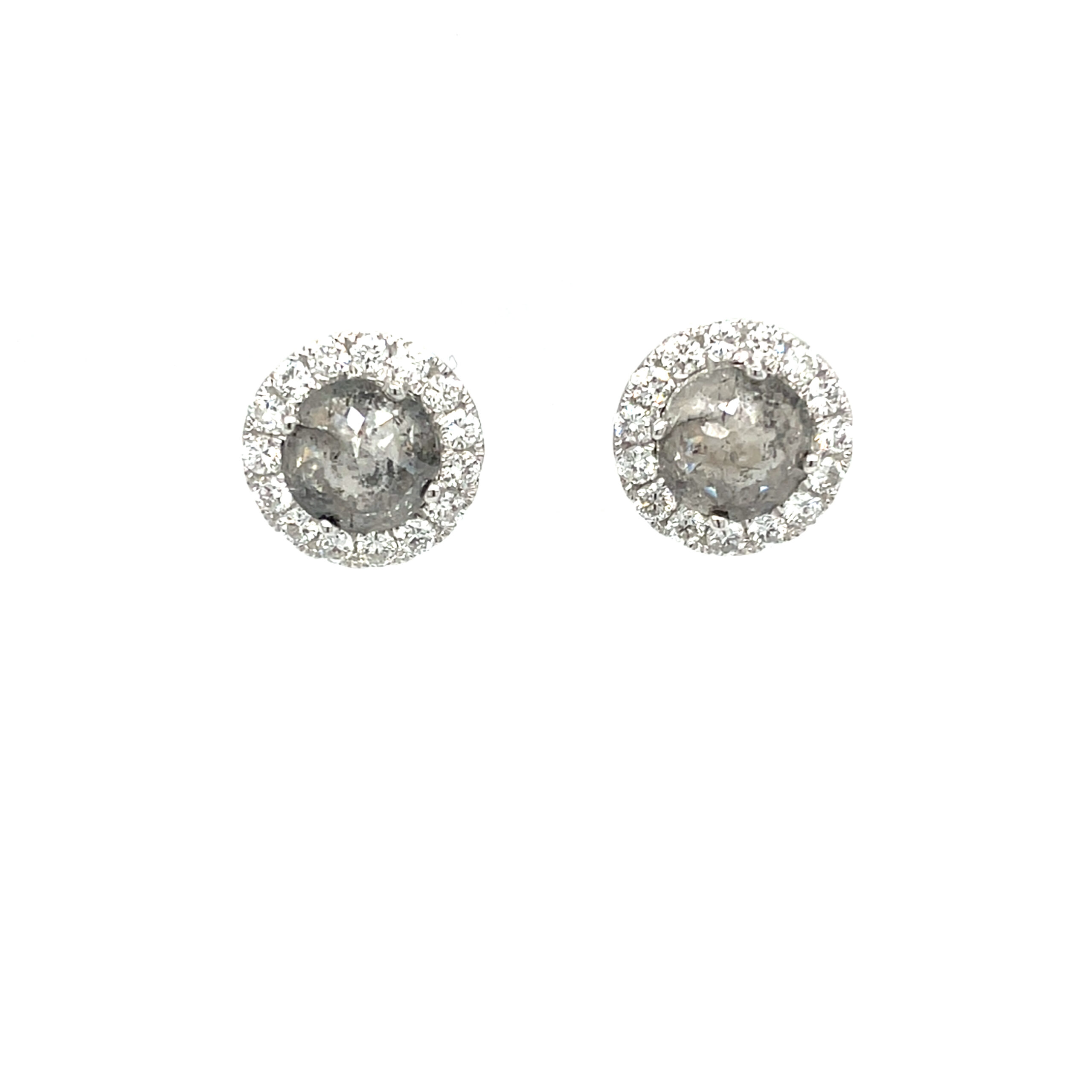 White Gold Rough-Cut Round Diamond Halo Earrings