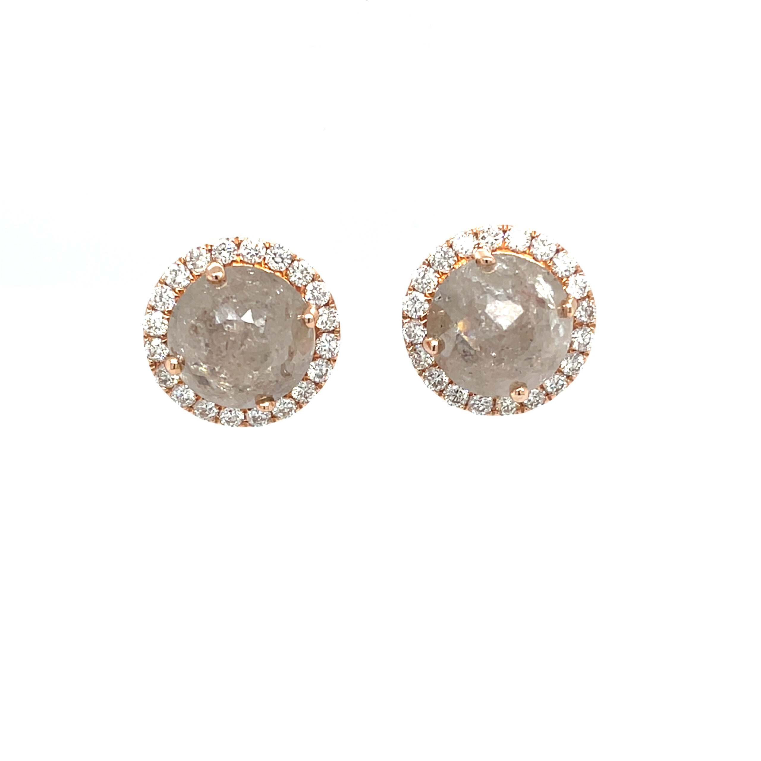 Rose Gold Rough-Cut Diamond Halo Earrings