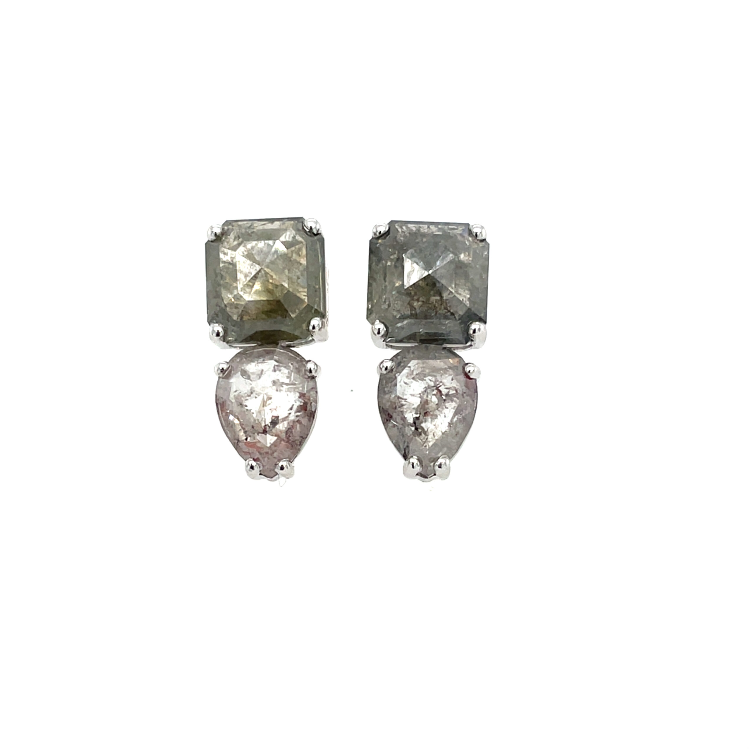 White Gold Two Stone Rough-Cut Diamond Earrings