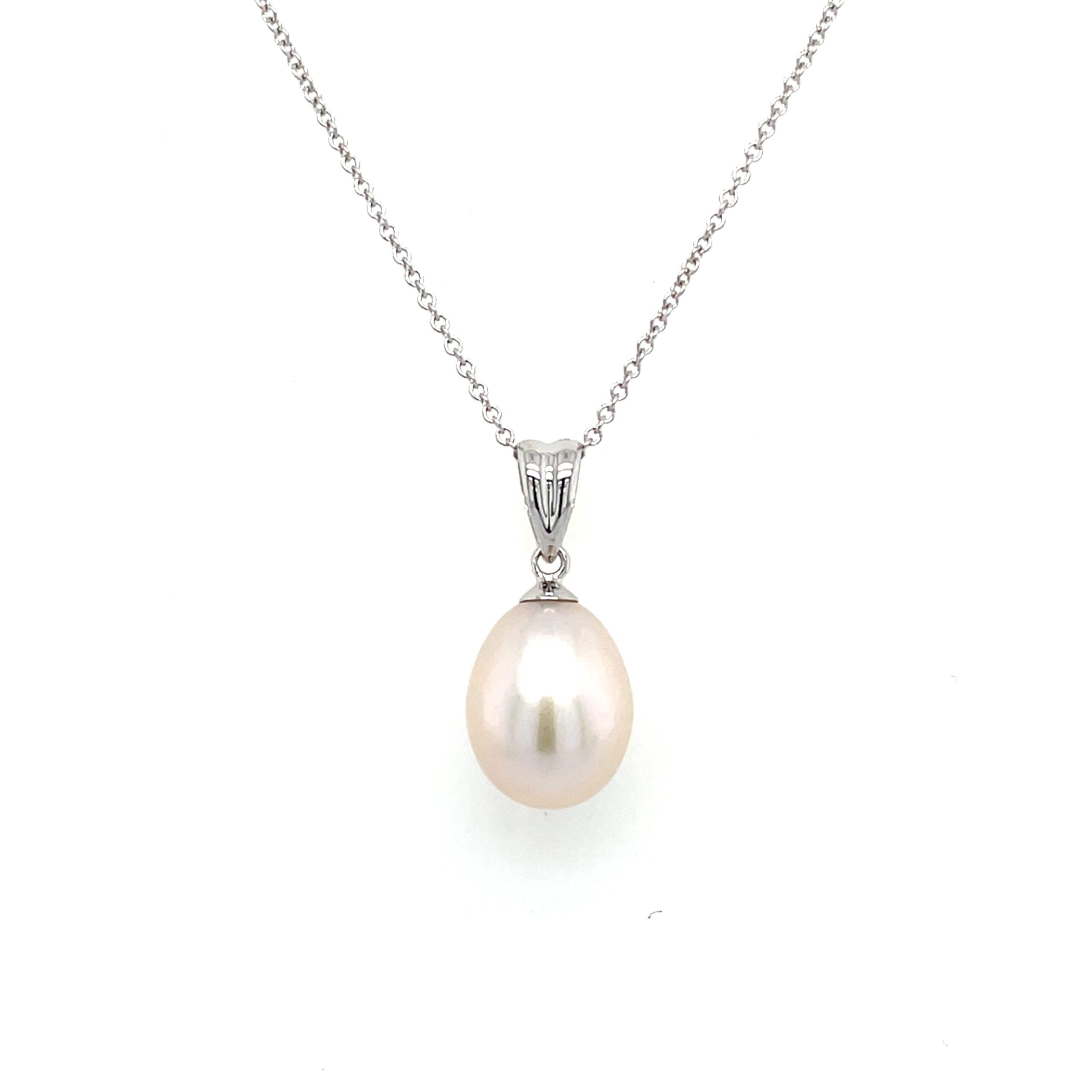 White Gold Freshwater Pearl Drop Necklace