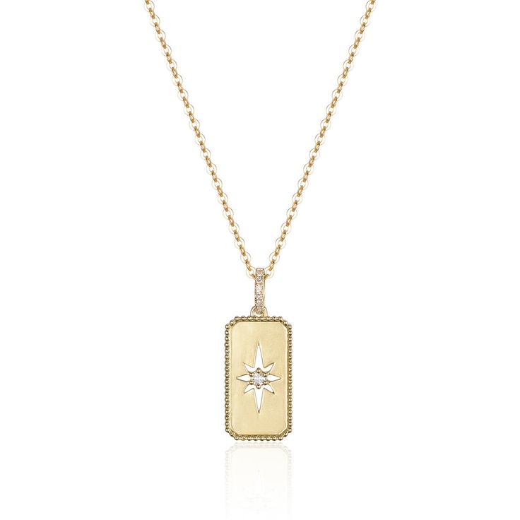 Yellow Gold Starburst Tag Necklace with Diamonds