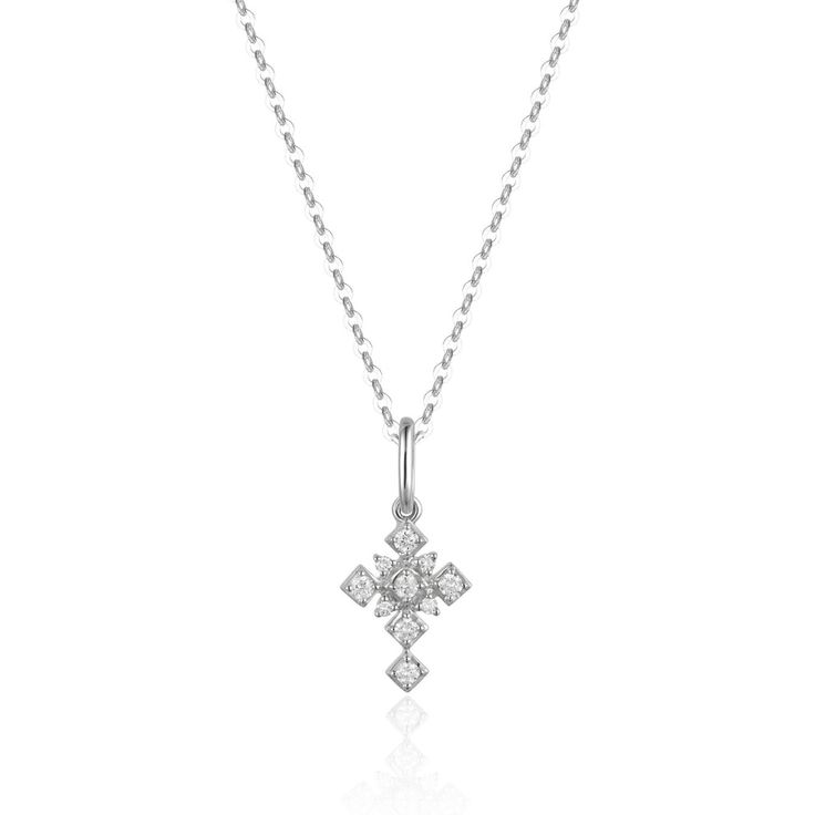 White Gold Diamond Vintage-Inspired Mini Cross Necklace