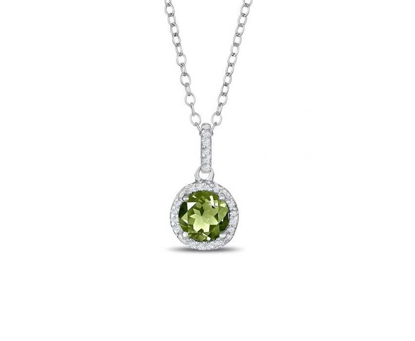 Sterling Silver Peridot and Diamond Necklace