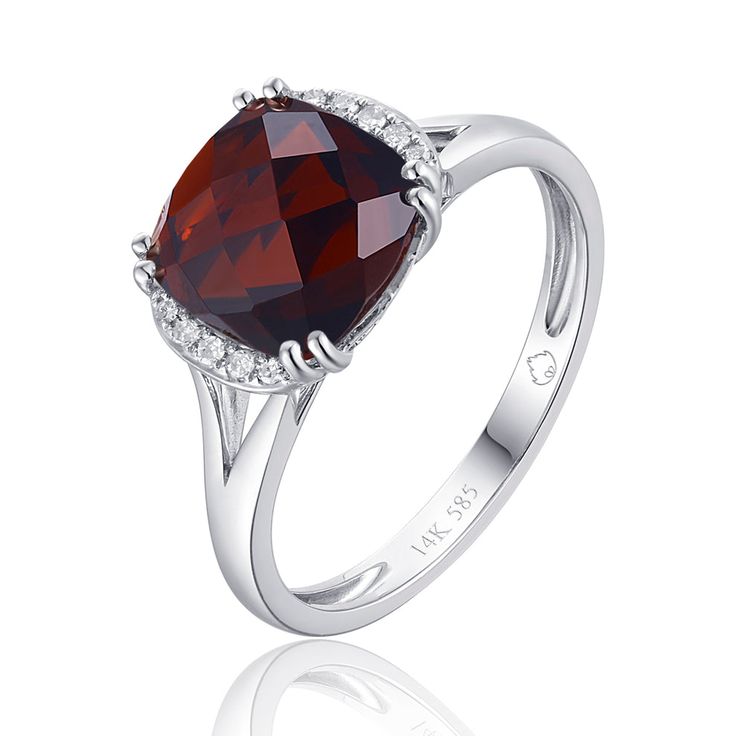 White Gold Garnet and Diamond Ring