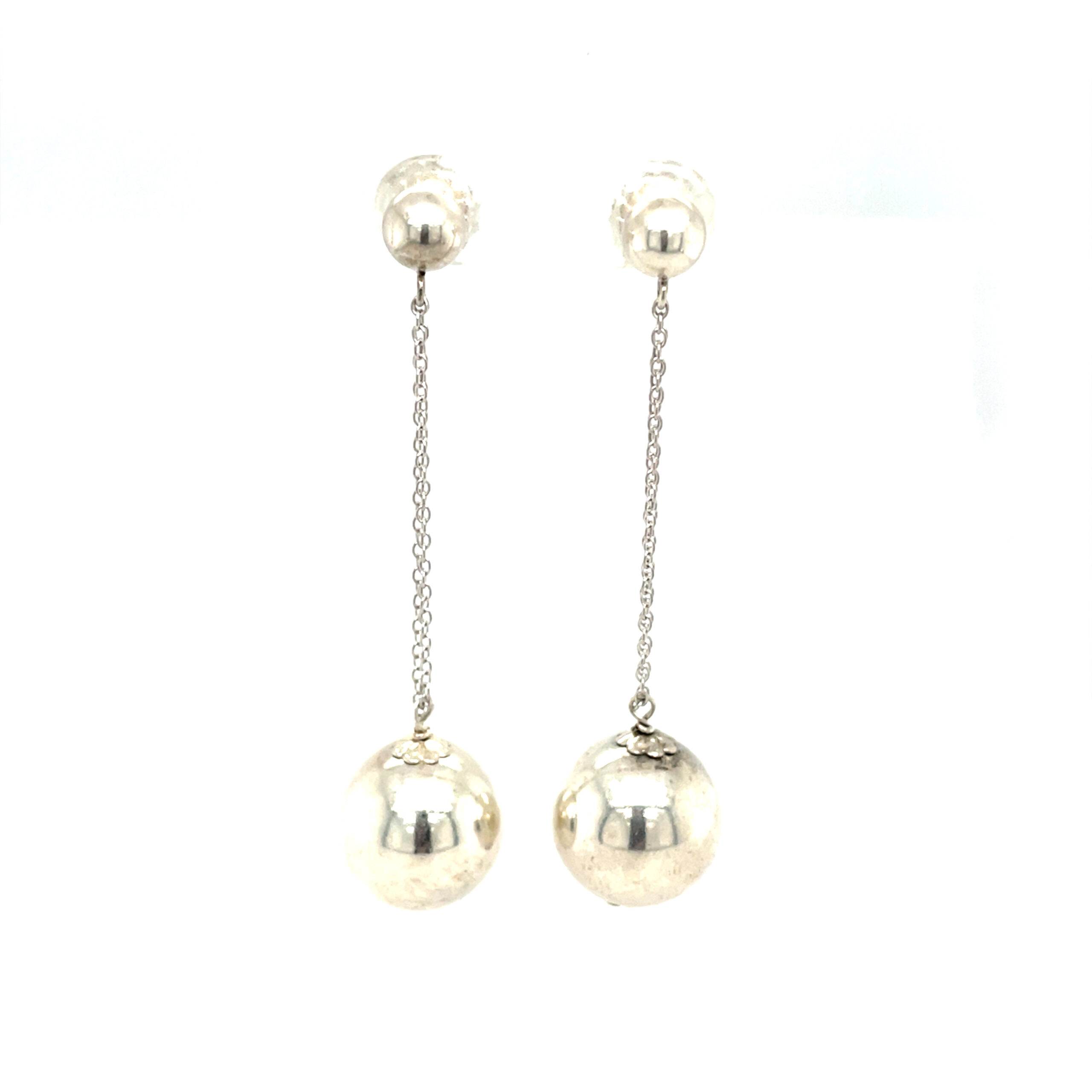 Estate: Sterling Silver Drop Ball Earrings