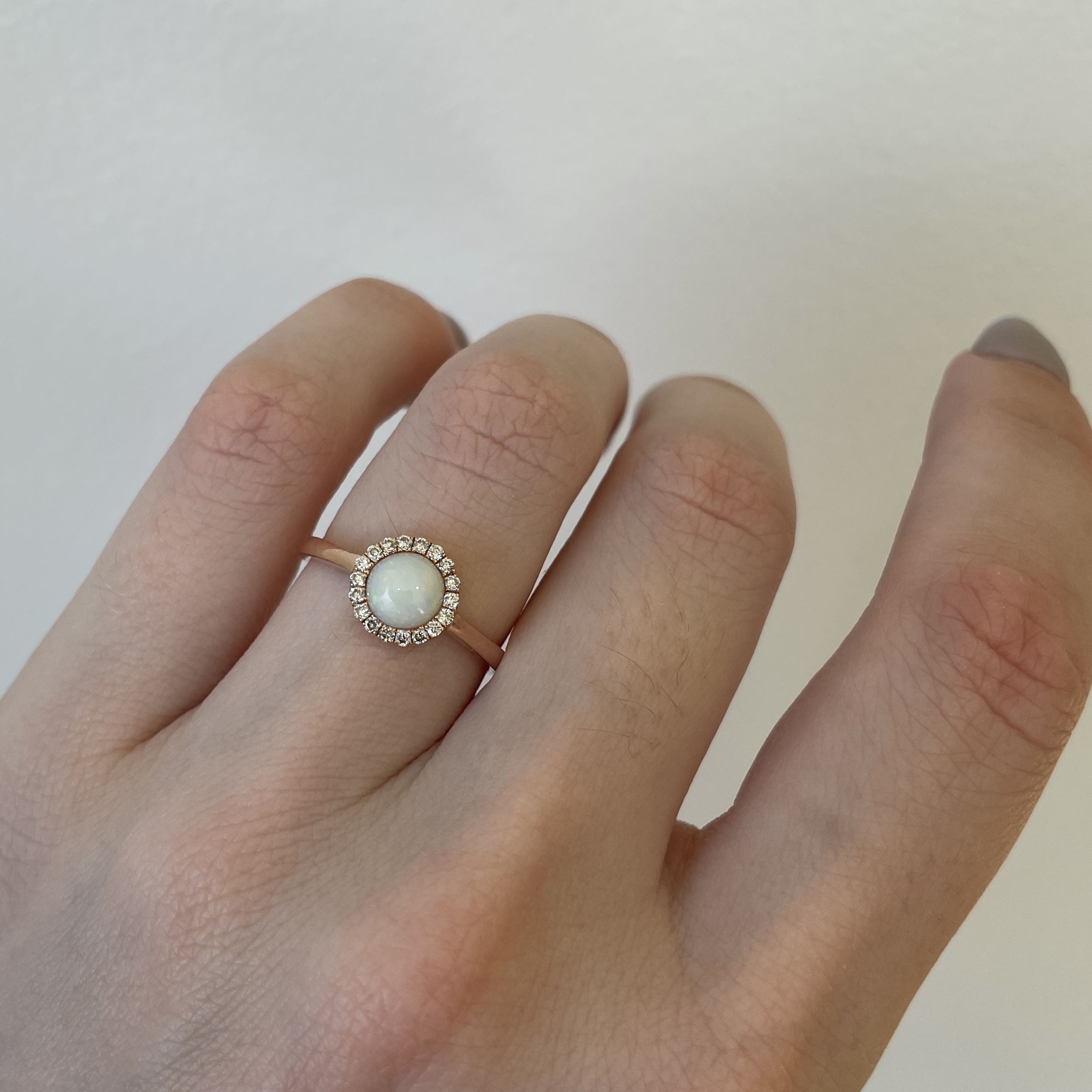 Estate: Rose Gold Opal Ring with Diamond Halo